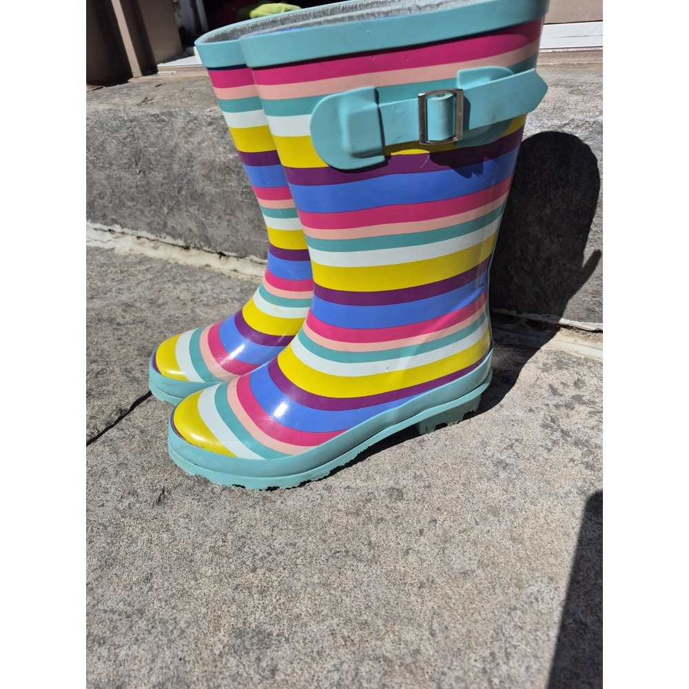 Girls Rain Boots Rainbow stripe youth size 3 George EUC